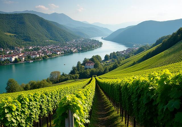 Weinberge und die Donau in der Wachau.